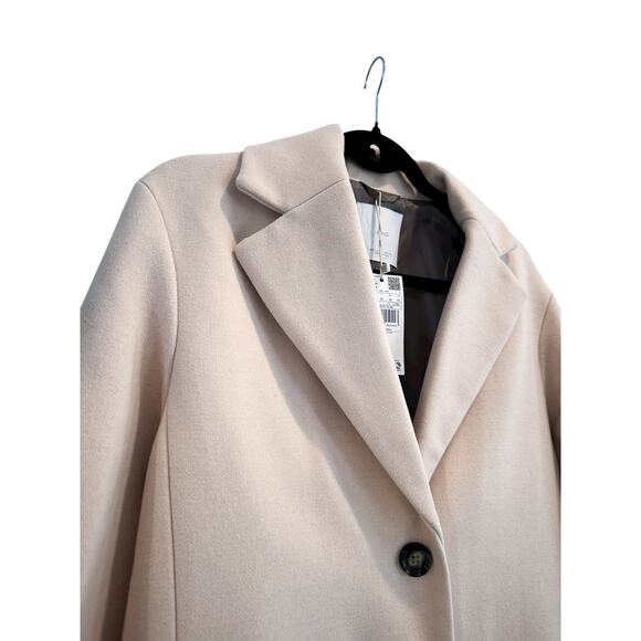 Mango Nude Pink Button Down Collard  Wool Coat Size XS - Picture 2 of 7